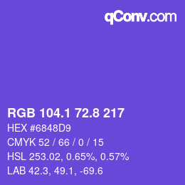 カラーコード: RGB 104.1 72.8 217 | qconv.com