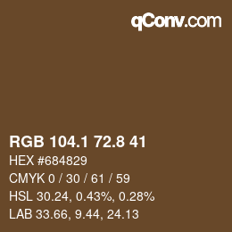 Color code: RGB 104.1 72.8 41 | qconv.com