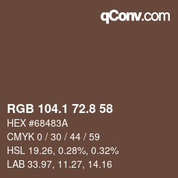Color code: RGB 104.1 72.8 58 | qconv.com