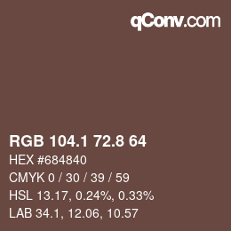 Color code: RGB 104.1 72.8 64 | qconv.com
