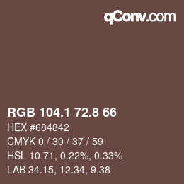 Color code: RGB 104.1 72.8 66 | qconv.com