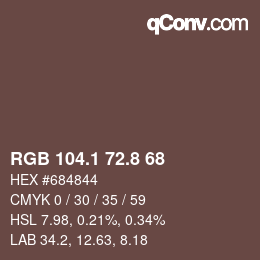 Color code: RGB 104.1 72.8 68 | qconv.com