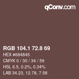 Color code: RGB 104.1 72.8 69 | qconv.com