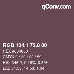 カラーコード: RGB 104.1 72.8 80 | qconv.com