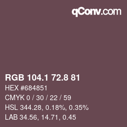 Color code: RGB 104.1 72.8 81 | qconv.com