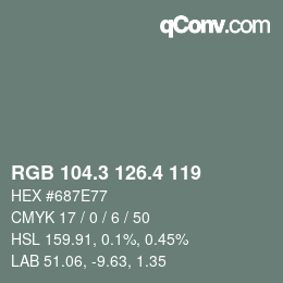 カラーコード: RGB 104.3 126.4 119 | qconv.com