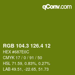 カラーコード: RGB 104.3 126.4 12 | qconv.com