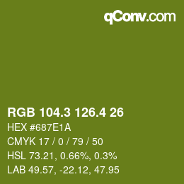 カラーコード: RGB 104.3 126.4 26 | qconv.com