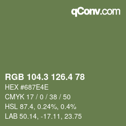 カラーコード: RGB 104.3 126.4 78 | qconv.com