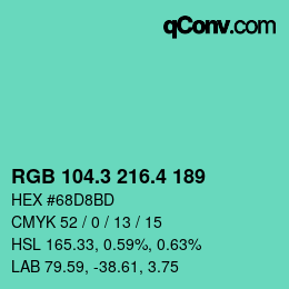 カラーコード: RGB 104.3 216.4 189 | qconv.com