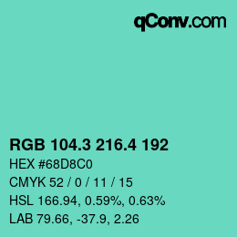 カラーコード: RGB 104.3 216.4 192 | qconv.com