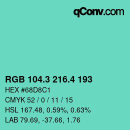カラーコード: RGB 104.3 216.4 193 | qconv.com