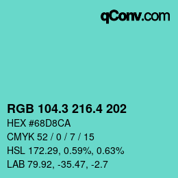カラーコード: RGB 104.3 216.4 202 | qconv.com