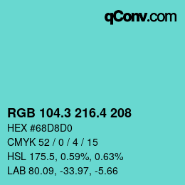 カラーコード: RGB 104.3 216.4 208 | qconv.com
