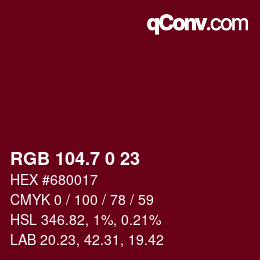 カラーコード: RGB 104.7 0 23 | qconv.com