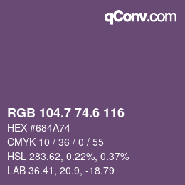 カラーコード: RGB 104.7 74.6 116 | qconv.com