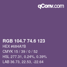 カラーコード: RGB 104.7 74.6 123 | qconv.com