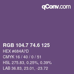 カラーコード: RGB 104.7 74.6 125 | qconv.com