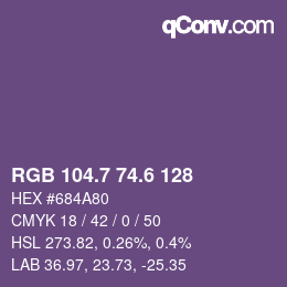 カラーコード: RGB 104.7 74.6 128 | qconv.com