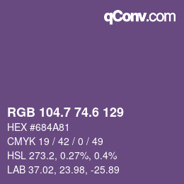 カラーコード: RGB 104.7 74.6 129 | qconv.com