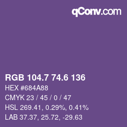 カラーコード: RGB 104.7 74.6 136 | qconv.com