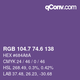 カラーコード: RGB 104.7 74.6 138 | qconv.com