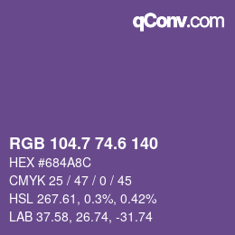 カラーコード: RGB 104.7 74.6 140 | qconv.com