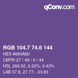 カラーコード: RGB 104.7 74.6 144 | qconv.com