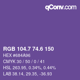 カラーコード: RGB 104.7 74.6 150 | qconv.com