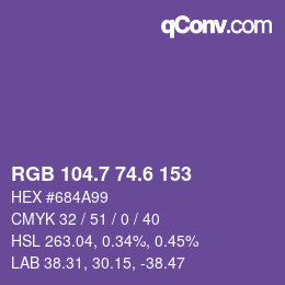 カラーコード: RGB 104.7 74.6 153 | qconv.com