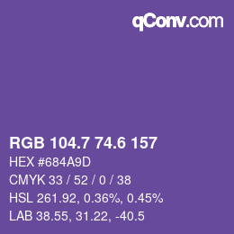 カラーコード: RGB 104.7 74.6 157 | qconv.com