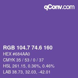 カラーコード: RGB 104.7 74.6 160 | qconv.com