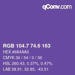 カラーコード: RGB 104.7 74.6 163 | qconv.com