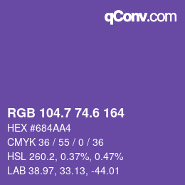カラーコード: RGB 104.7 74.6 164 | qconv.com