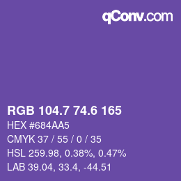 カラーコード: RGB 104.7 74.6 165 | qconv.com