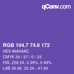 カラーコード: RGB 104.7 74.6 172 | qconv.com