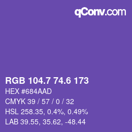 カラーコード: RGB 104.7 74.6 173 | qconv.com