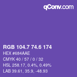 カラーコード: RGB 104.7 74.6 174 | qconv.com