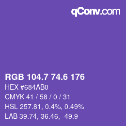 カラーコード: RGB 104.7 74.6 176 | qconv.com
