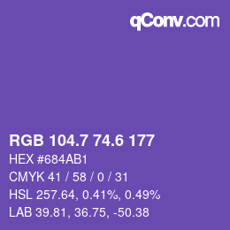 カラーコード: RGB 104.7 74.6 177 | qconv.com