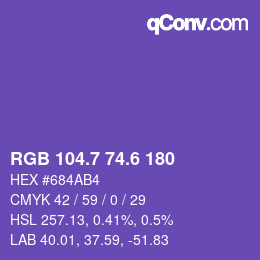 カラーコード: RGB 104.7 74.6 180 | qconv.com