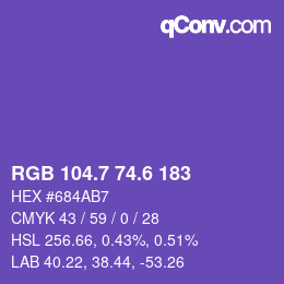 カラーコード: RGB 104.7 74.6 183 | qconv.com
