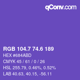 カラーコード: RGB 104.7 74.6 189 | qconv.com