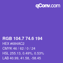カラーコード: RGB 104.7 74.6 194 | qconv.com