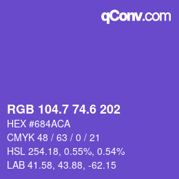 カラーコード: RGB 104.7 74.6 202 | qconv.com