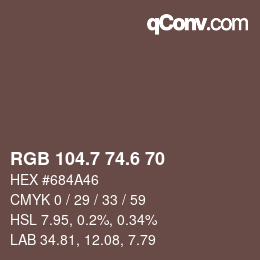 カラーコード: RGB 104.7 74.6 70 | qconv.com