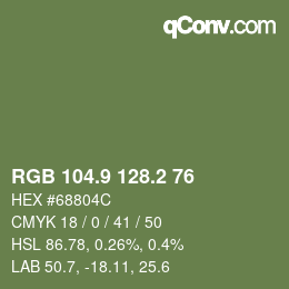 Color code: RGB 104.9 128.2 76 | qconv.com
