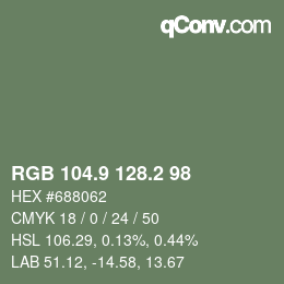 Color code: RGB 104.9 128.2 98 | qconv.com