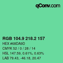 カラーコード: RGB 104.9 218.2 157 | qconv.com