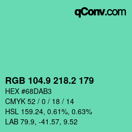 カラーコード: RGB 104.9 218.2 179 | qconv.com